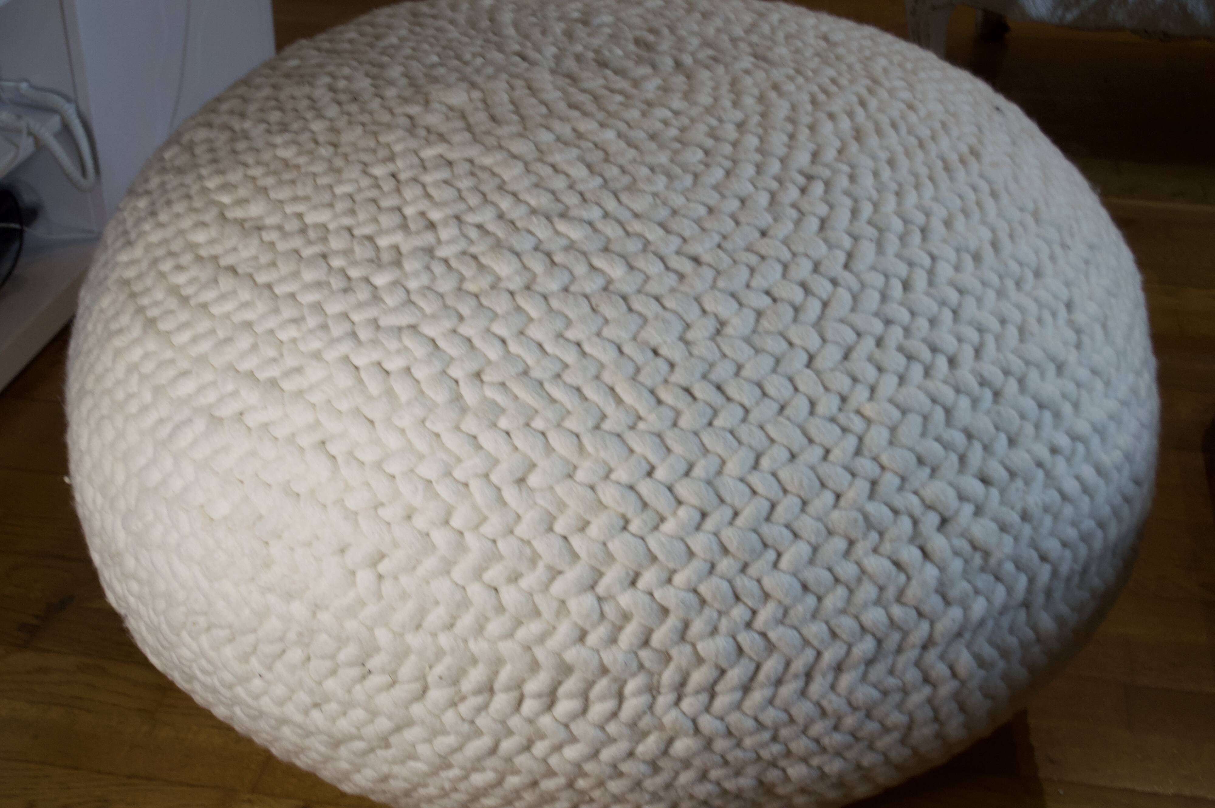 white woven wool pouf