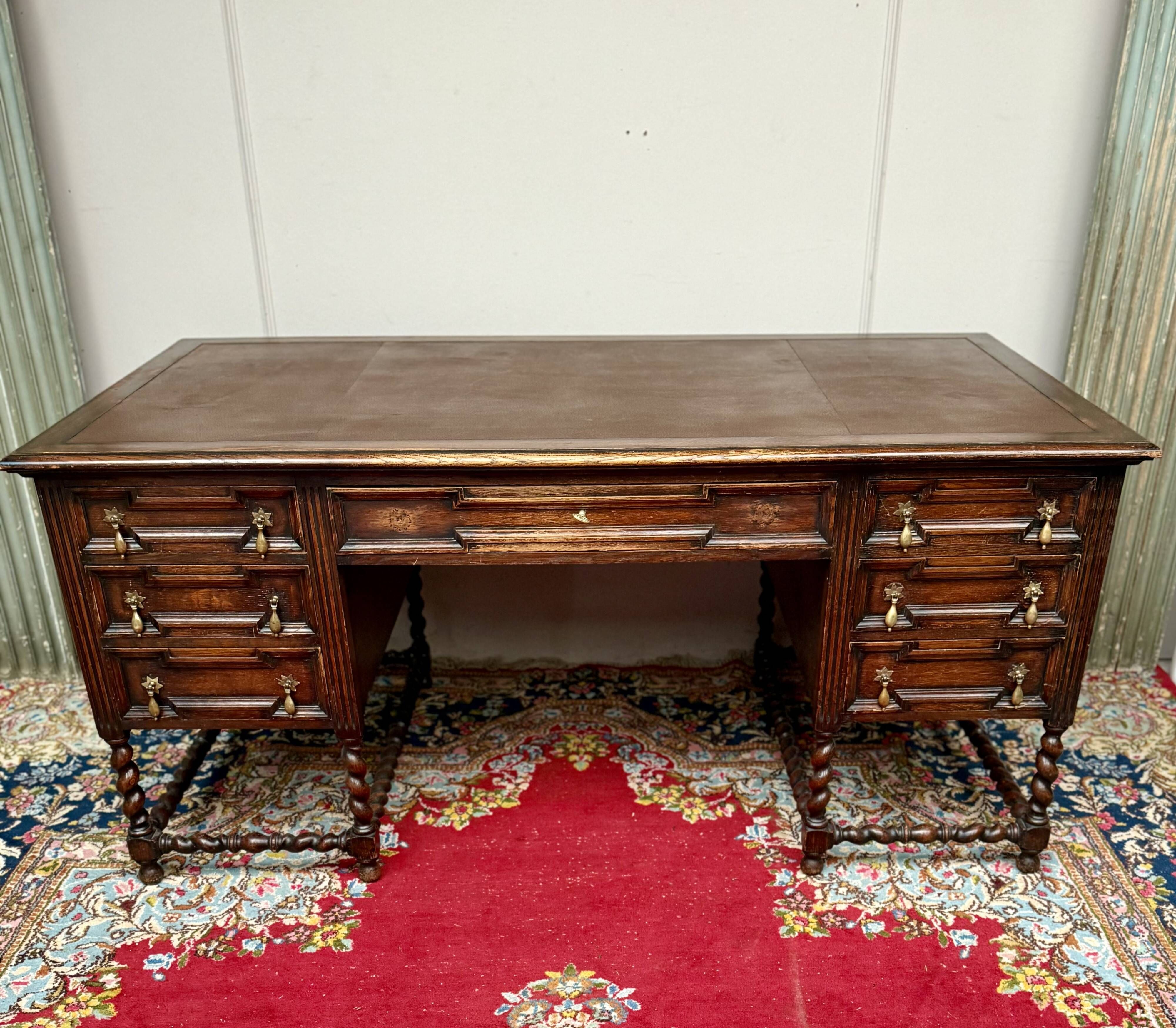 Mazarin desk in Louis XIII style made of solid oak.