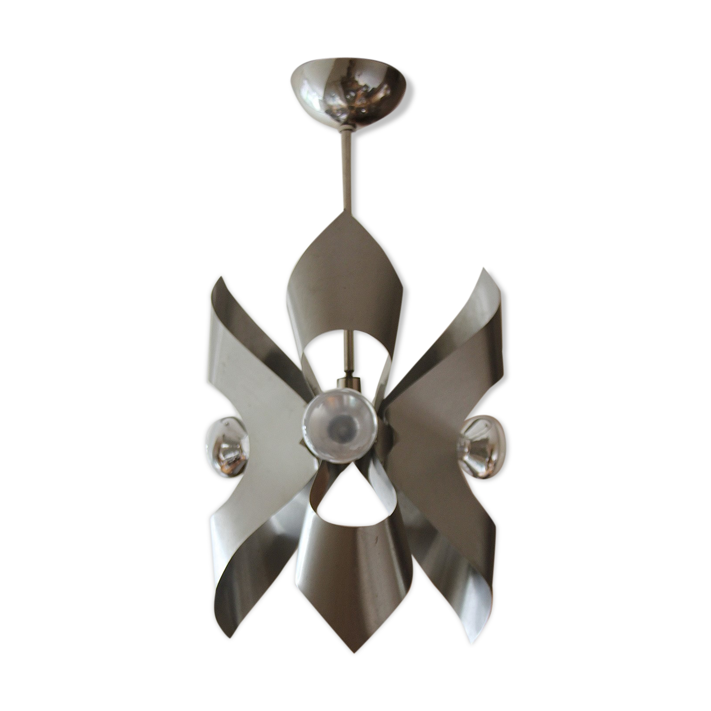 Brushed steel metal pendant light, seventies design