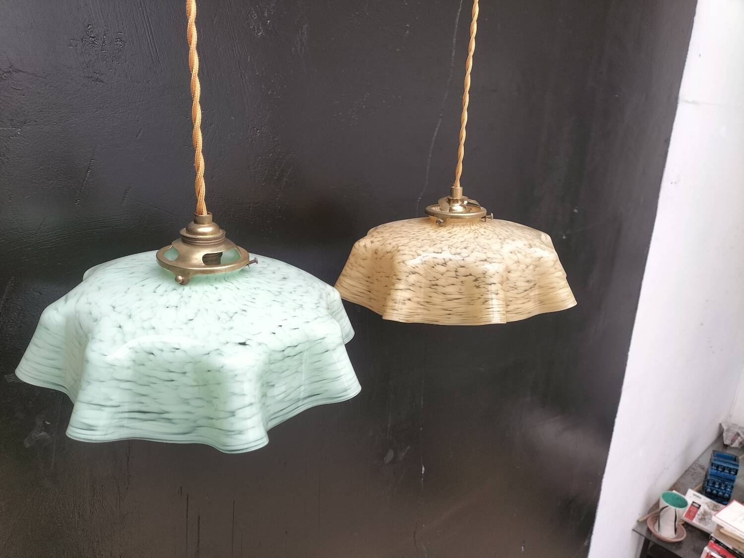 2 Clichy glass pendant lights