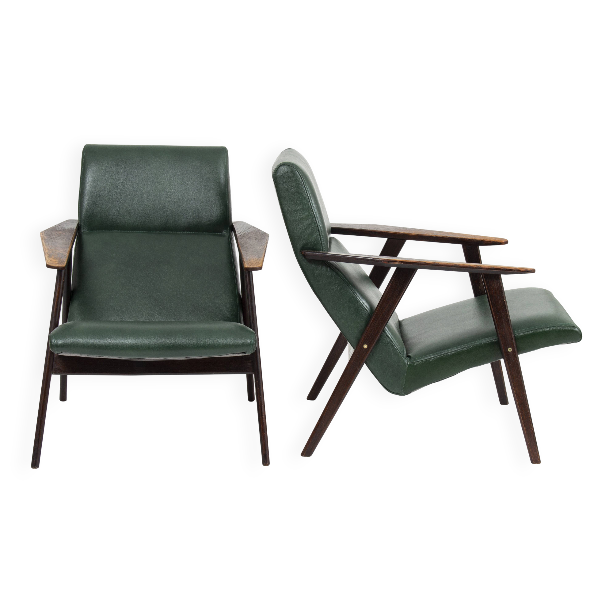 Vintage armchairs with green leather upholstery, 1960s