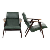 Vintage armchairs with green leather upholstery, 1960s