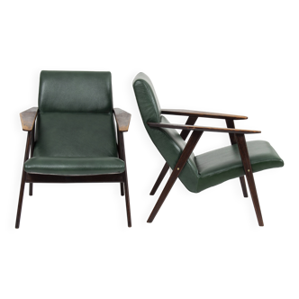Vintage armchairs with green leather upholstery, 1960s