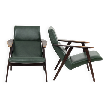 Fauteuils vintage avec revêtement en cuir vert, années 1960.