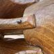 Brutalist teak wood lamp from the 1960s.