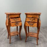 Pair of bedside tables in marquetry in the Louis XV style, 20th century.