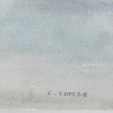 Camille COMBE: Seaside promenade, Original signed watercolor