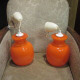 Pair vintage orange hanging lamps