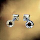 Pair of Art Deco candlesticks in nickel-plated metal and black column – 1930s