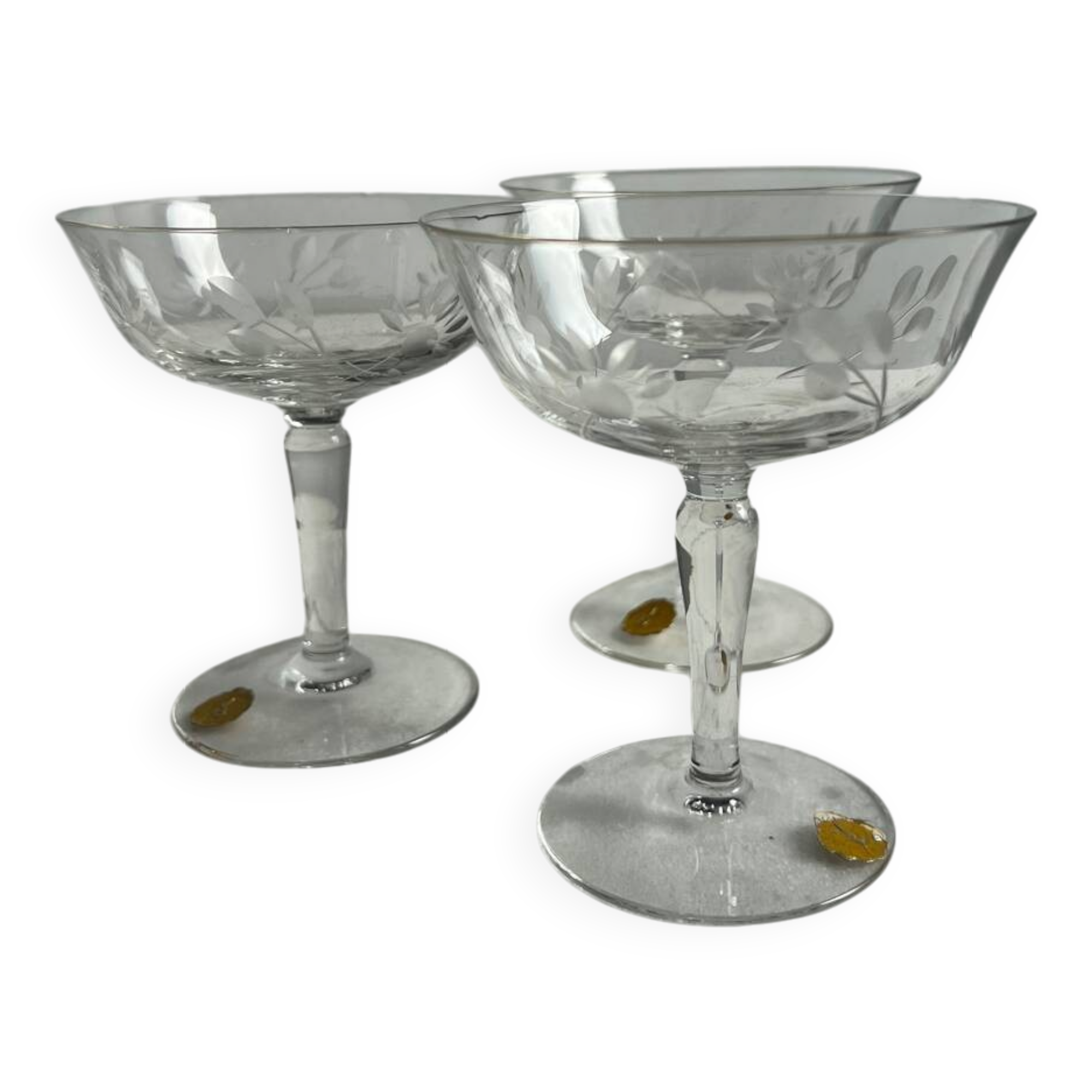 Crystal stemmed glass, floral pattern