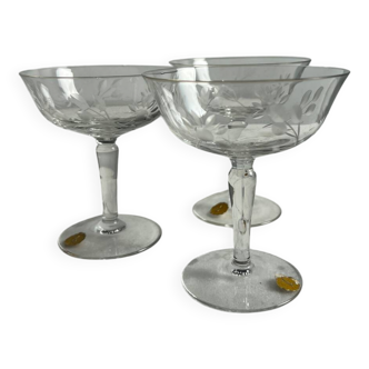 Crystal stemmed glass, floral pattern