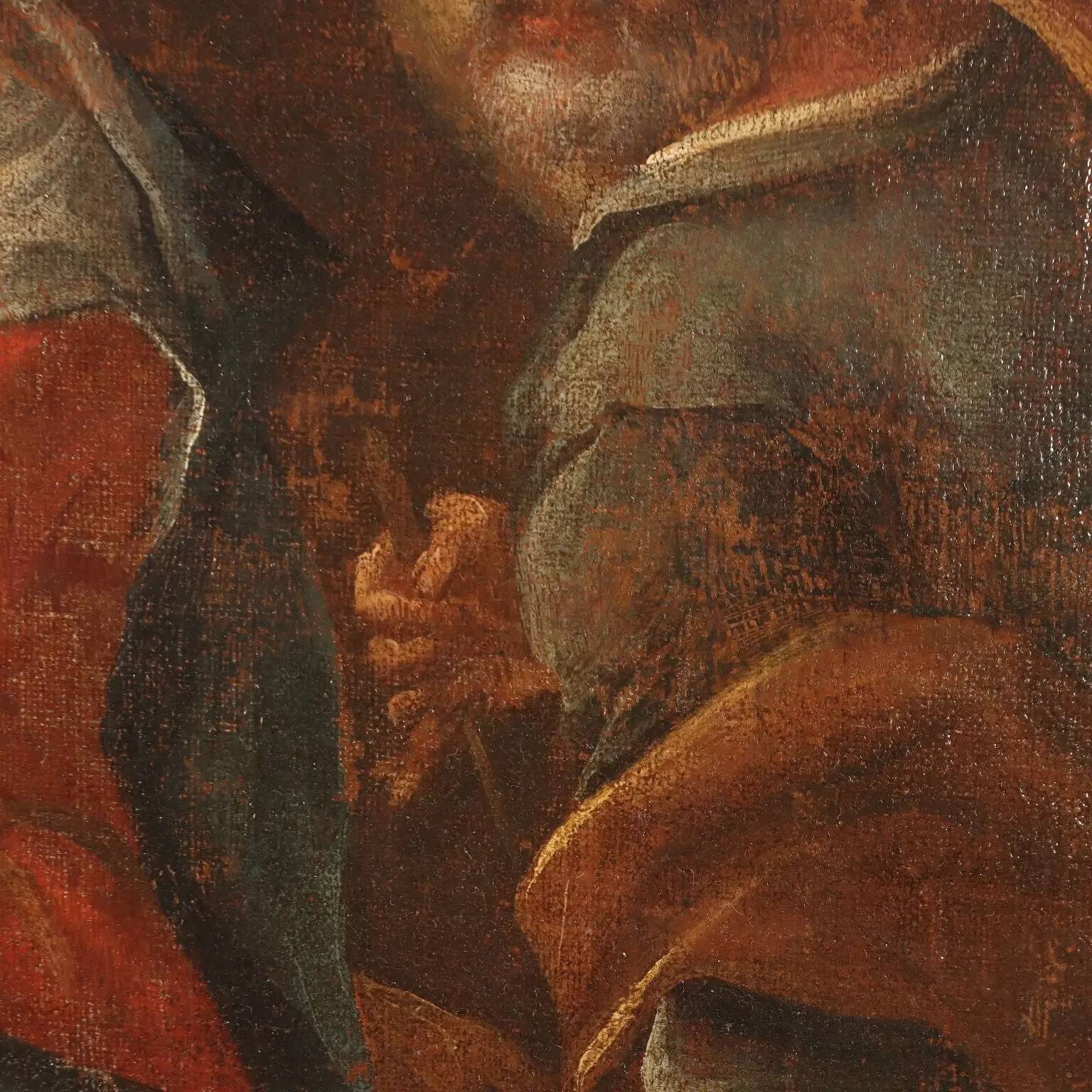 The Holy Family with saints, old painting from the 17th-18th century.