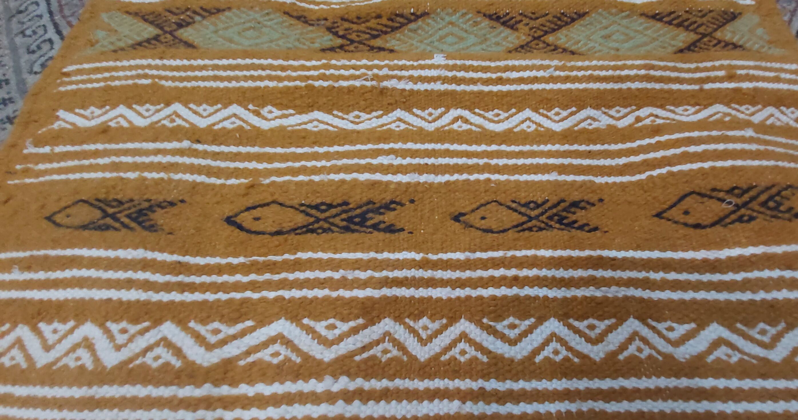Kilim carpet mustard color handmade in pure wool 70 * 200cm