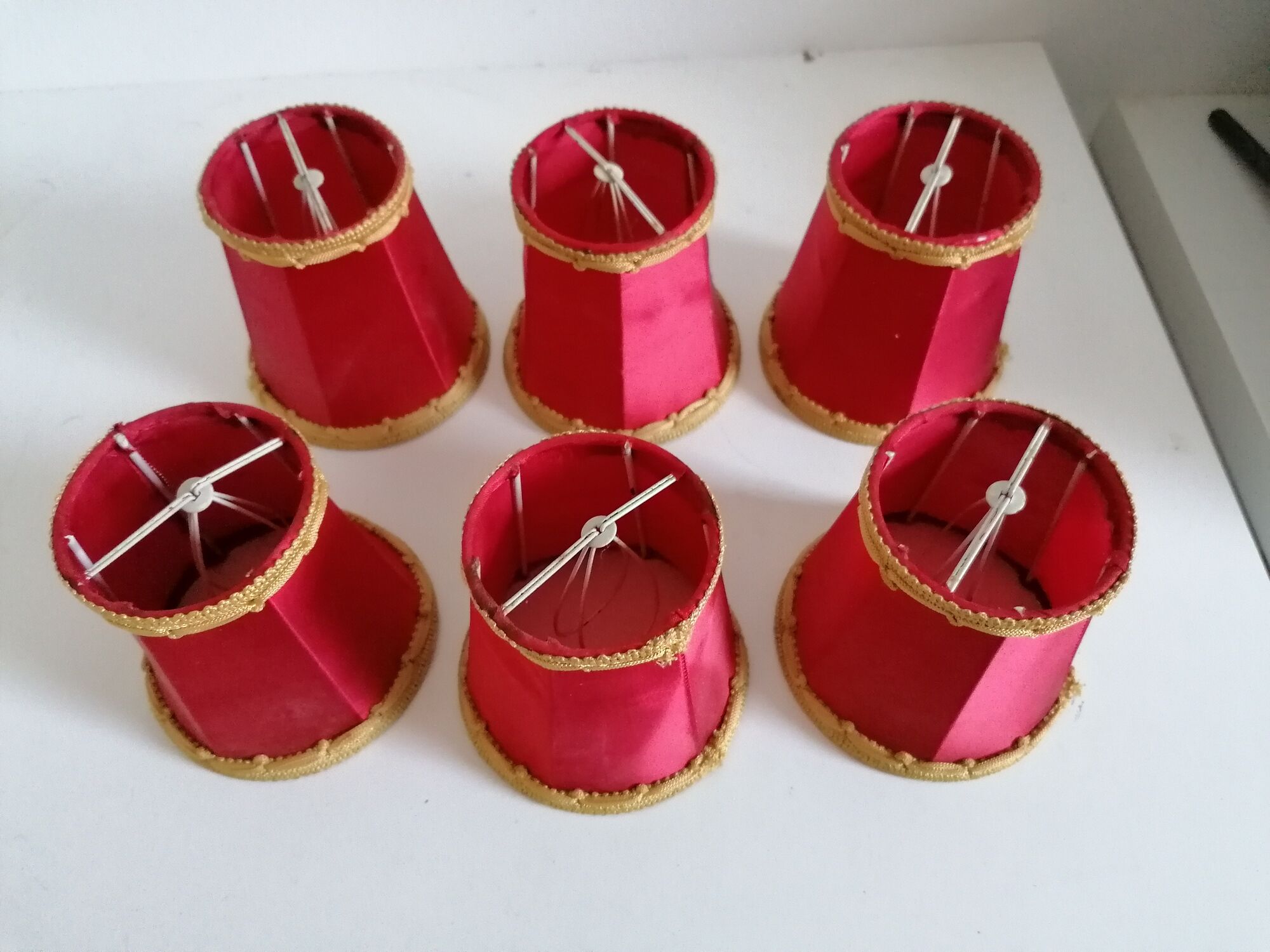 Lot 6 lampshade with red nylon clip decoration gold embroidery