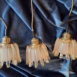 Set of 3 Doria pendant lights in brass and amber-coloured glass, 1960s