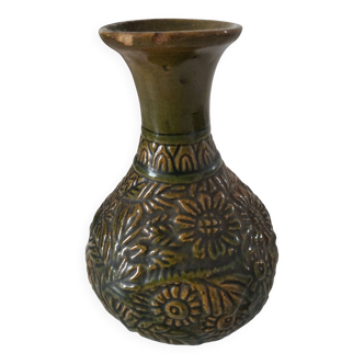 Small glazed vase with raised floral decoration