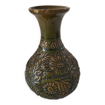 Small glazed vase with raised floral decoration
