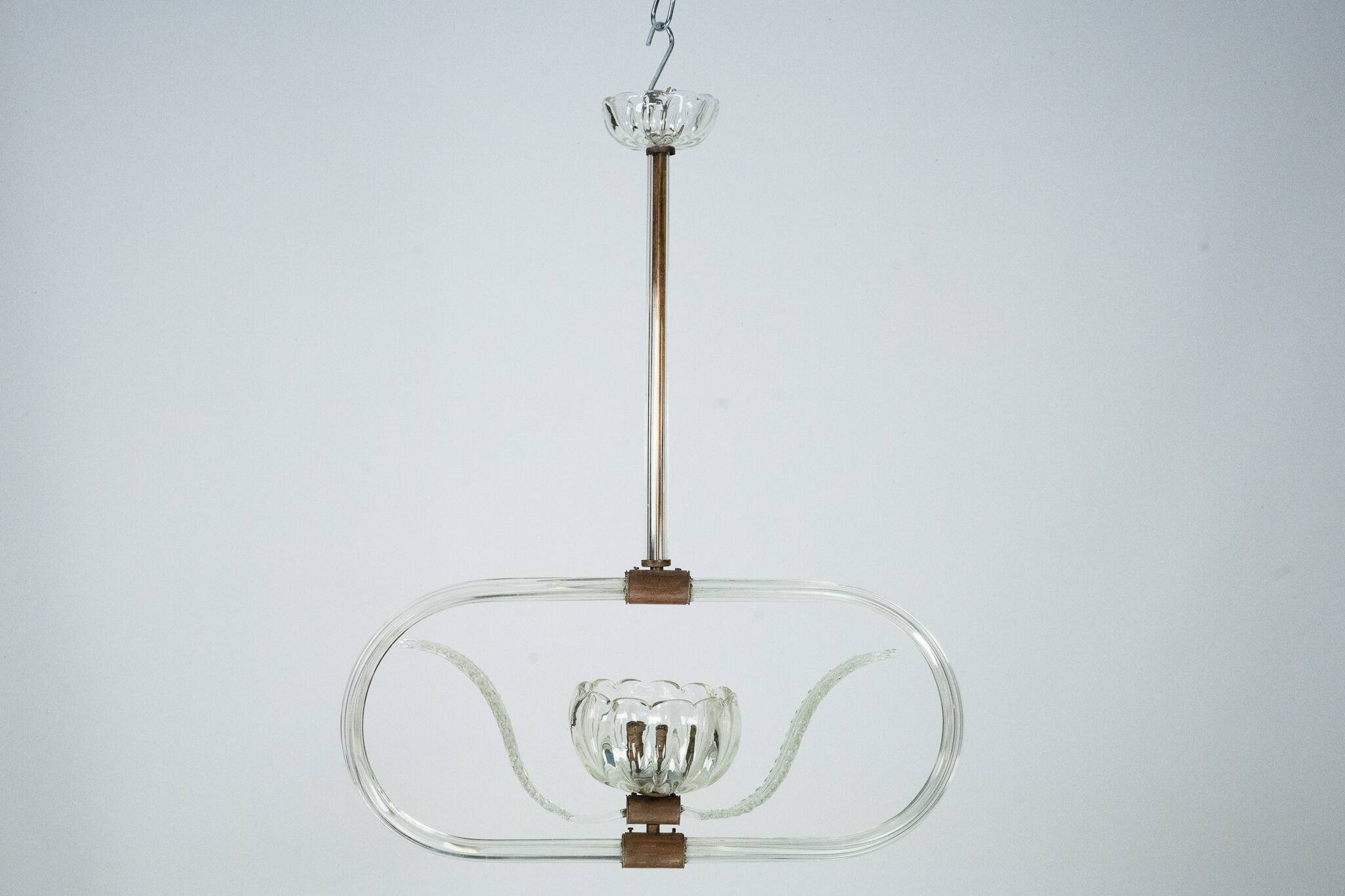 Art Deco Clear Murano glass chandelier. Italy 1940s