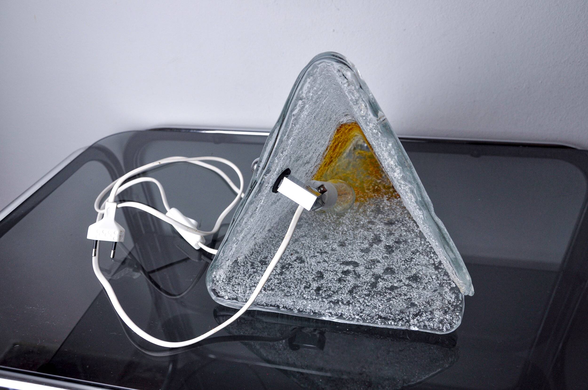 “Pyramid” lamp by Mazzega, orange frosted Murano glass, Italy, 1970