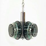 Large Space Age Pendant Lamp VECA in Chrome Metal and Glass, 1970s