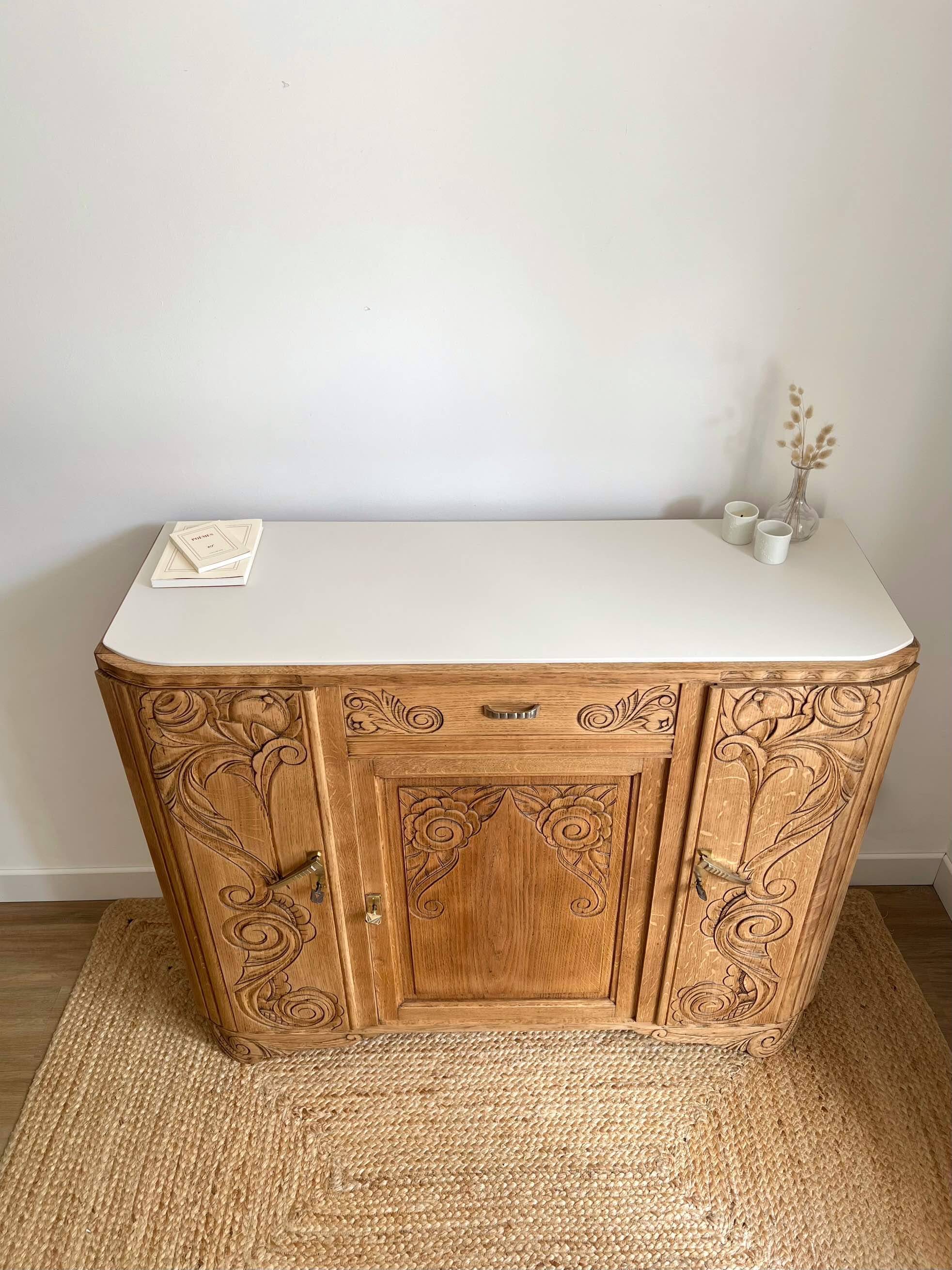 Art Deco oak sideboard with mirror (removable)