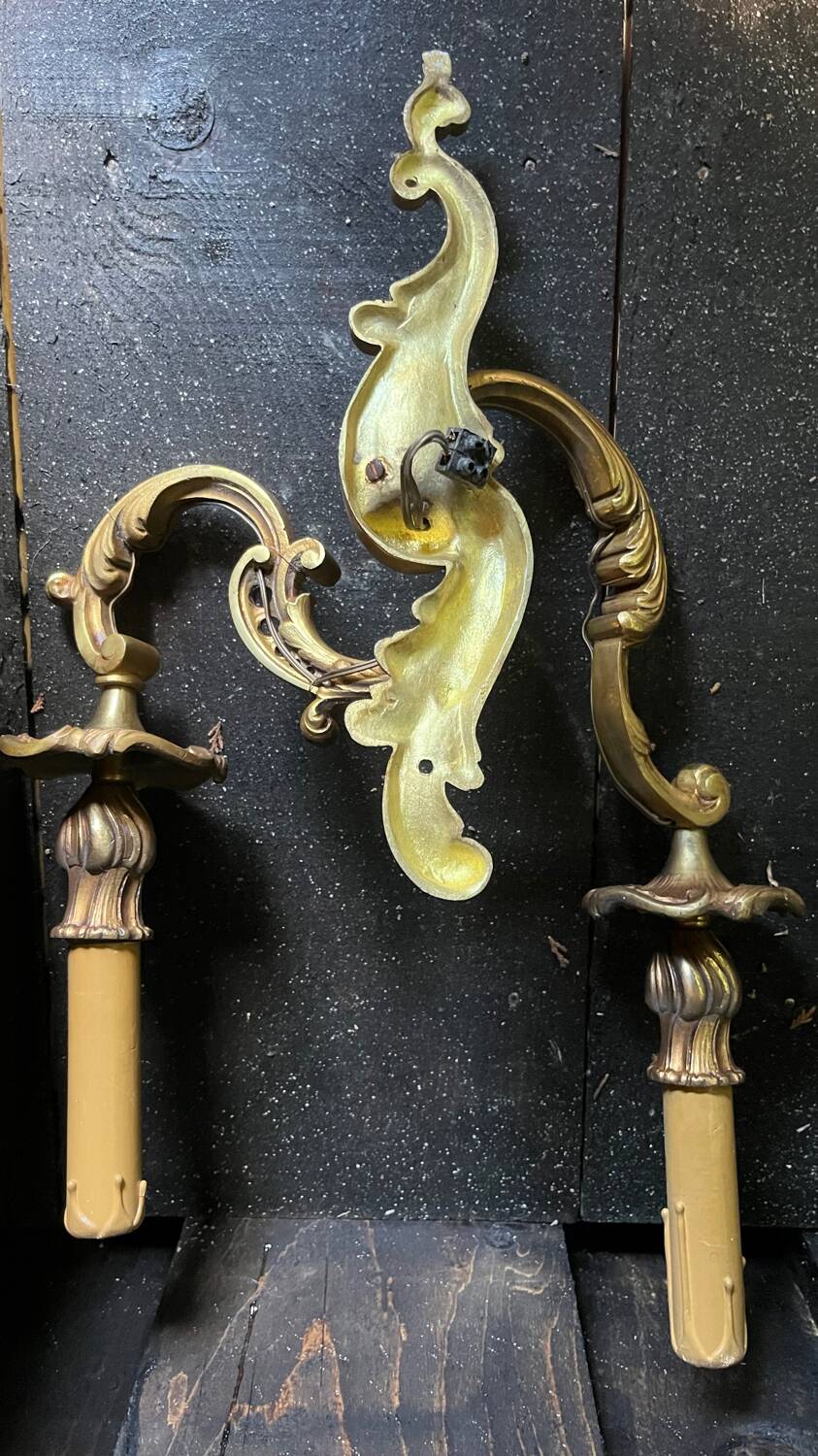 Pair of vintage gilded bronze wall lights