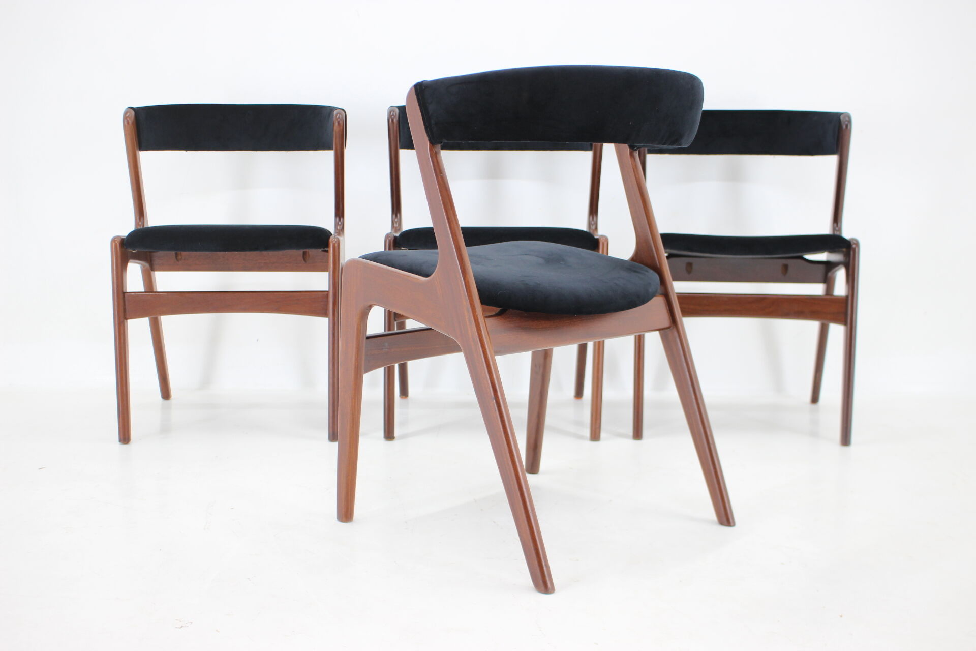 1960s Danish Teak Dining Chairs in Black Velvet