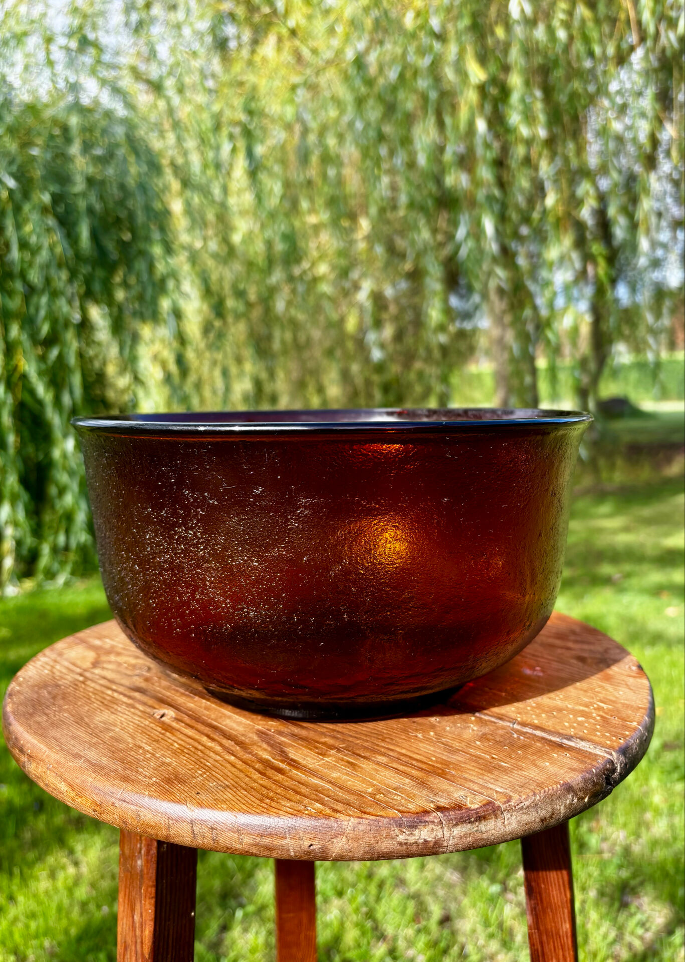 Vintage saladier en verre ambré texturé marron Arcoroc Sierra