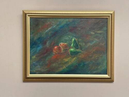 Oil on canvas “Still Life with Fruits” by Olle Bredford,Vintage & Framed 38×30cm