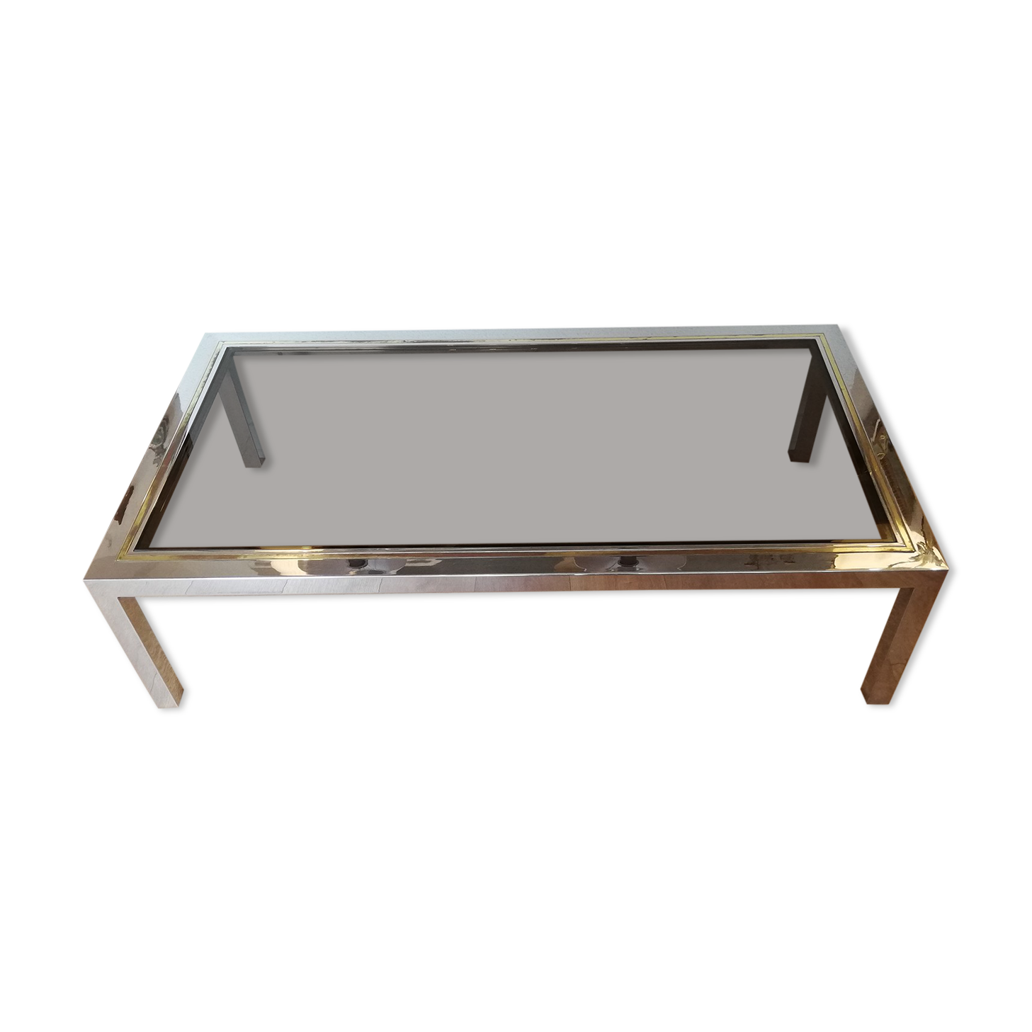 Chrome metal, brass and smoked glass coffee table to taste like Willy Rizzo