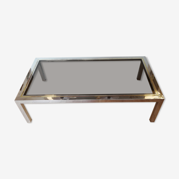 Chrome metal, brass and smoked glass coffee table to taste like Willy Rizzo