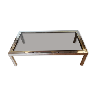 Chrome metal, brass and smoked glass coffee table to taste like Willy Rizzo