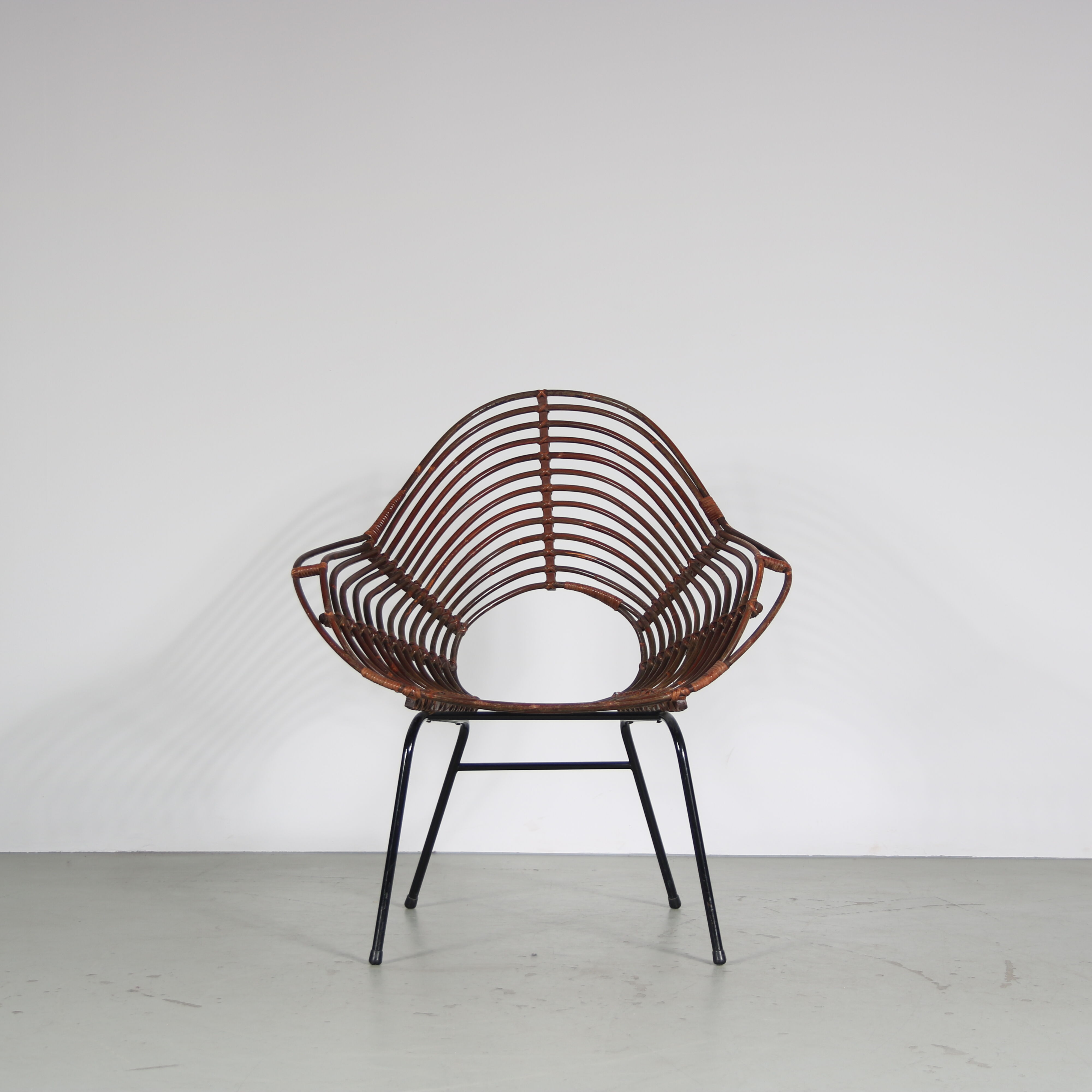 1950s Rare rattan chair by Rohé, Netherlands