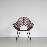 1950s Rare rattan chair by Rohé, Netherlands