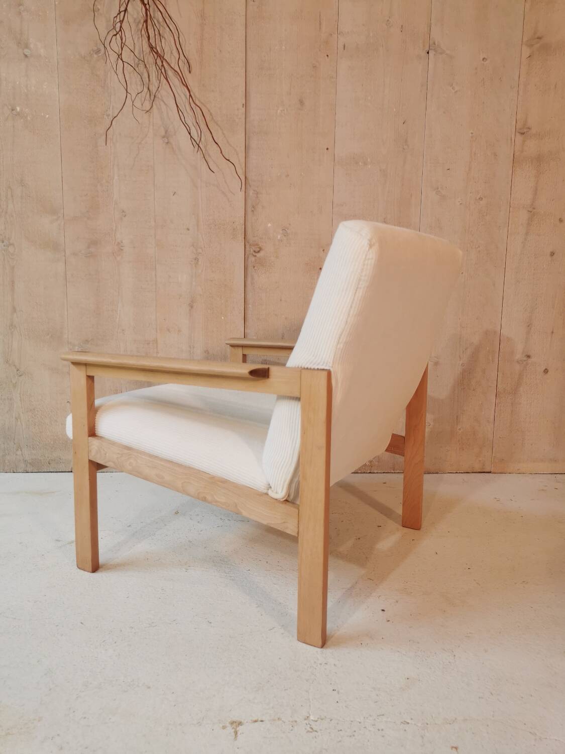 Fauteuil velours ivoire