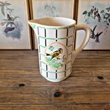 Pitcher / Vase Choisy Le Roi HBC Chatou, green orange black bird decoration