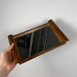 Small wooden tray and mirror, 1930-60, rounded handle