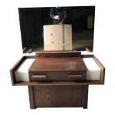 Vintage elm veneer dressing table with 1 drawer and 2 resin lamps.