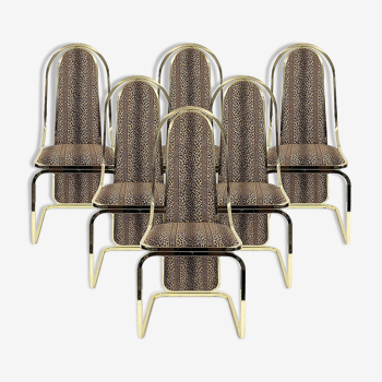 Set of 6 Italian Brass Dining Chairs, 1970 s