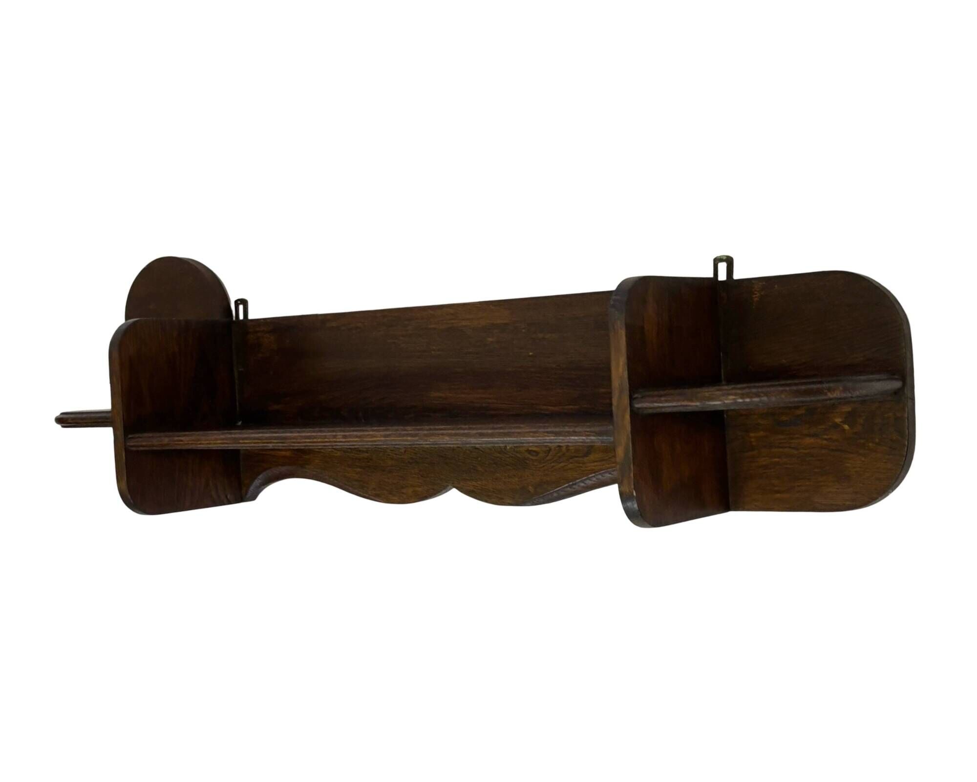 Vintage wooden wall shelve rack bookshelf in dark oak wood minimalist