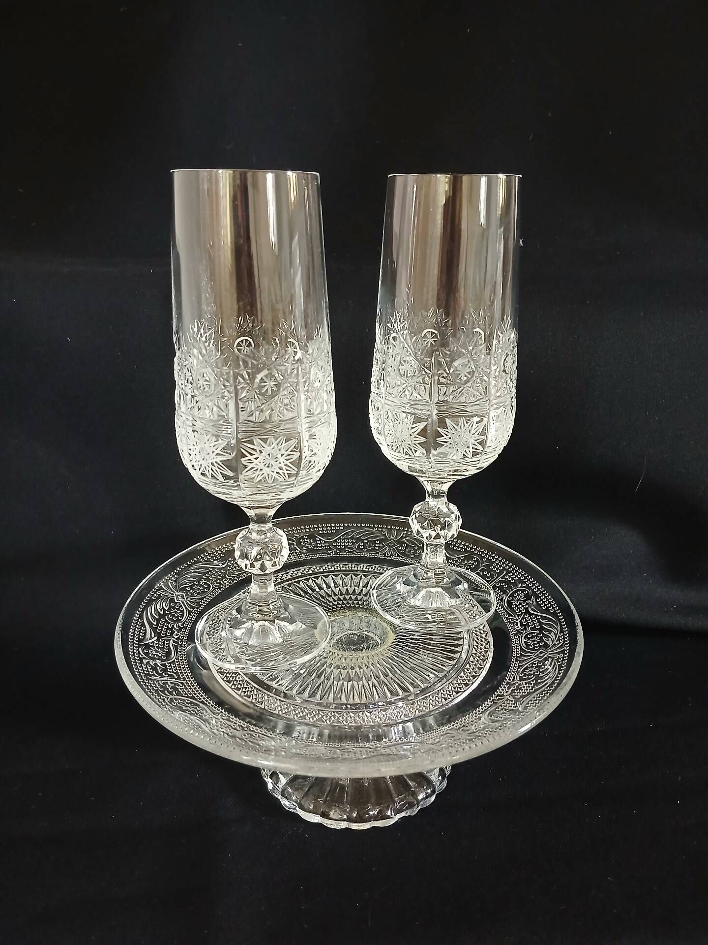 2 antique champagne flutes