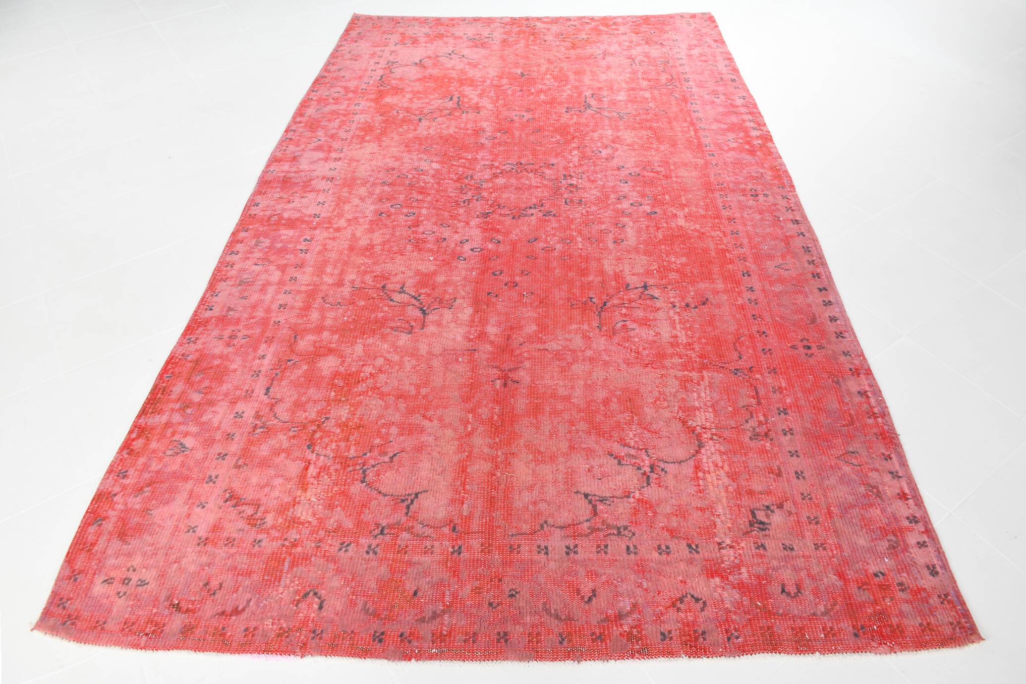 7x11 Vintage Coral Red Handmade Wool Vintage Rug, Living Room Rug,195x319cm