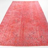 7x11 Vintage Coral Red Handmade Wool Vintage Rug, Living Room Rug,195x319cm