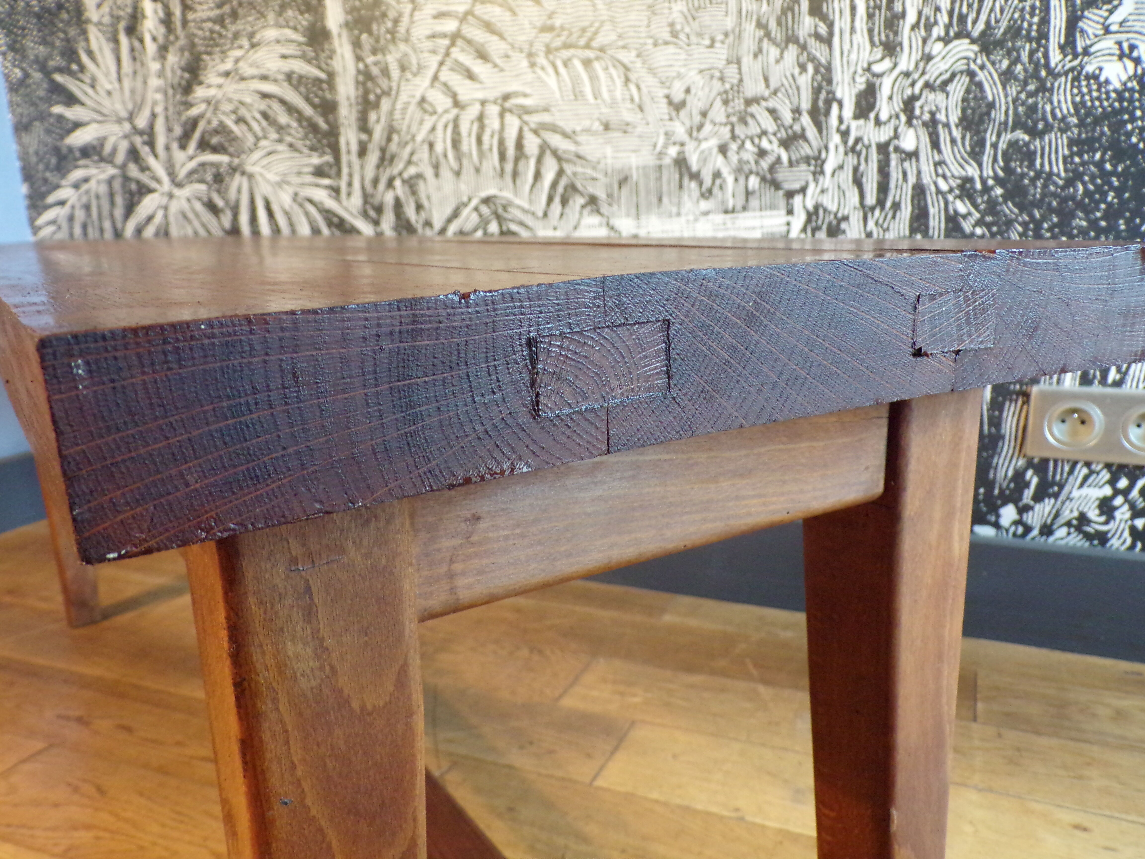 Solid wooden farm bench