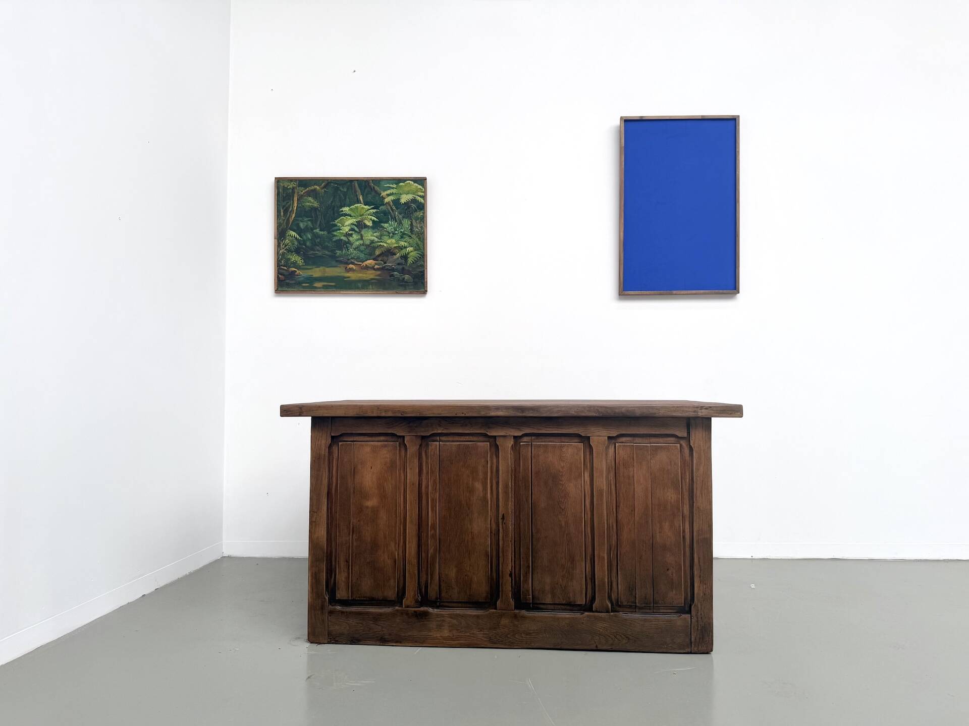 Solid oak trade counter, six drawers, France, circa 1920.