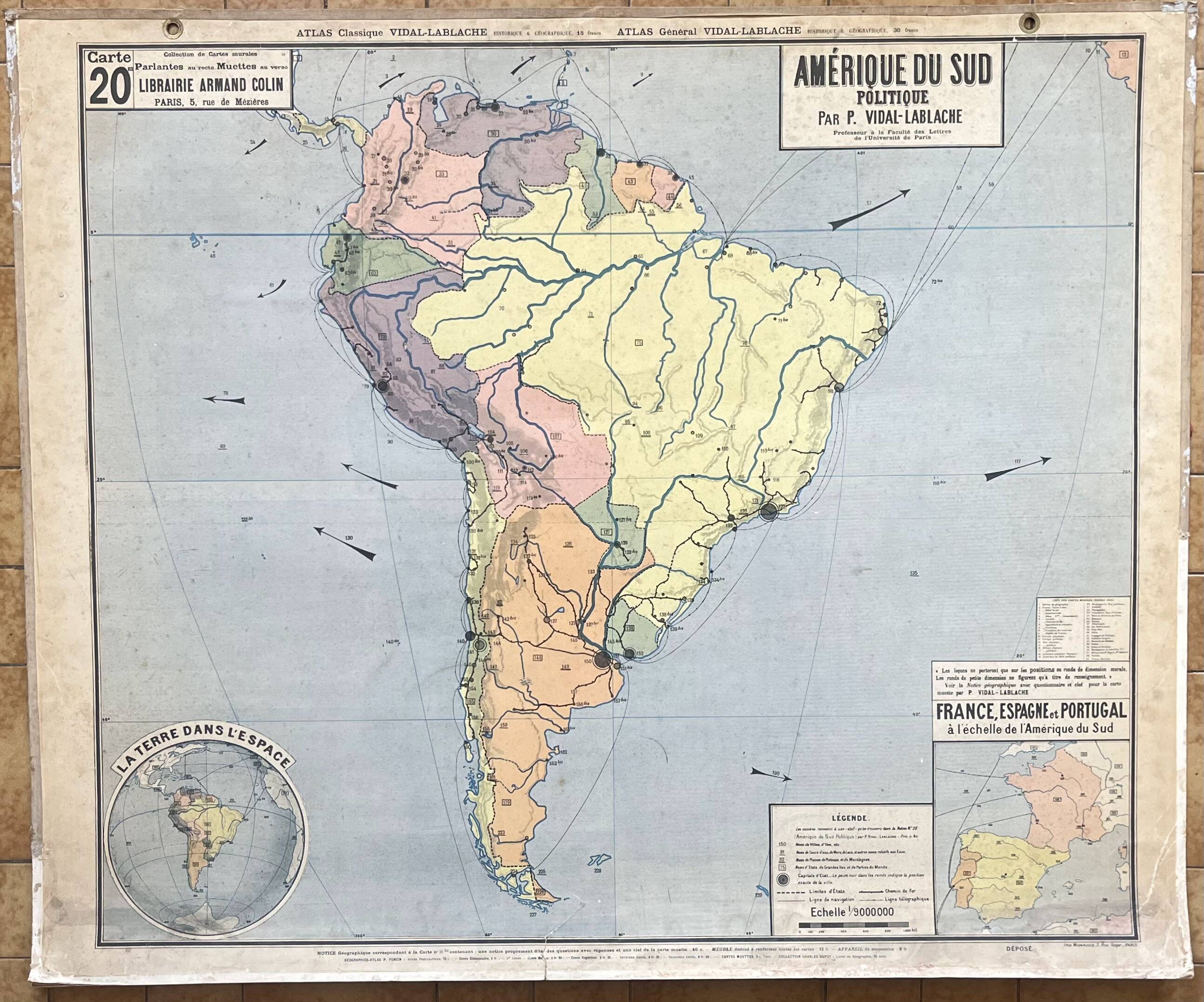 Old school map Vidal-Lablache 20, Mézières, T18, 1900 South America