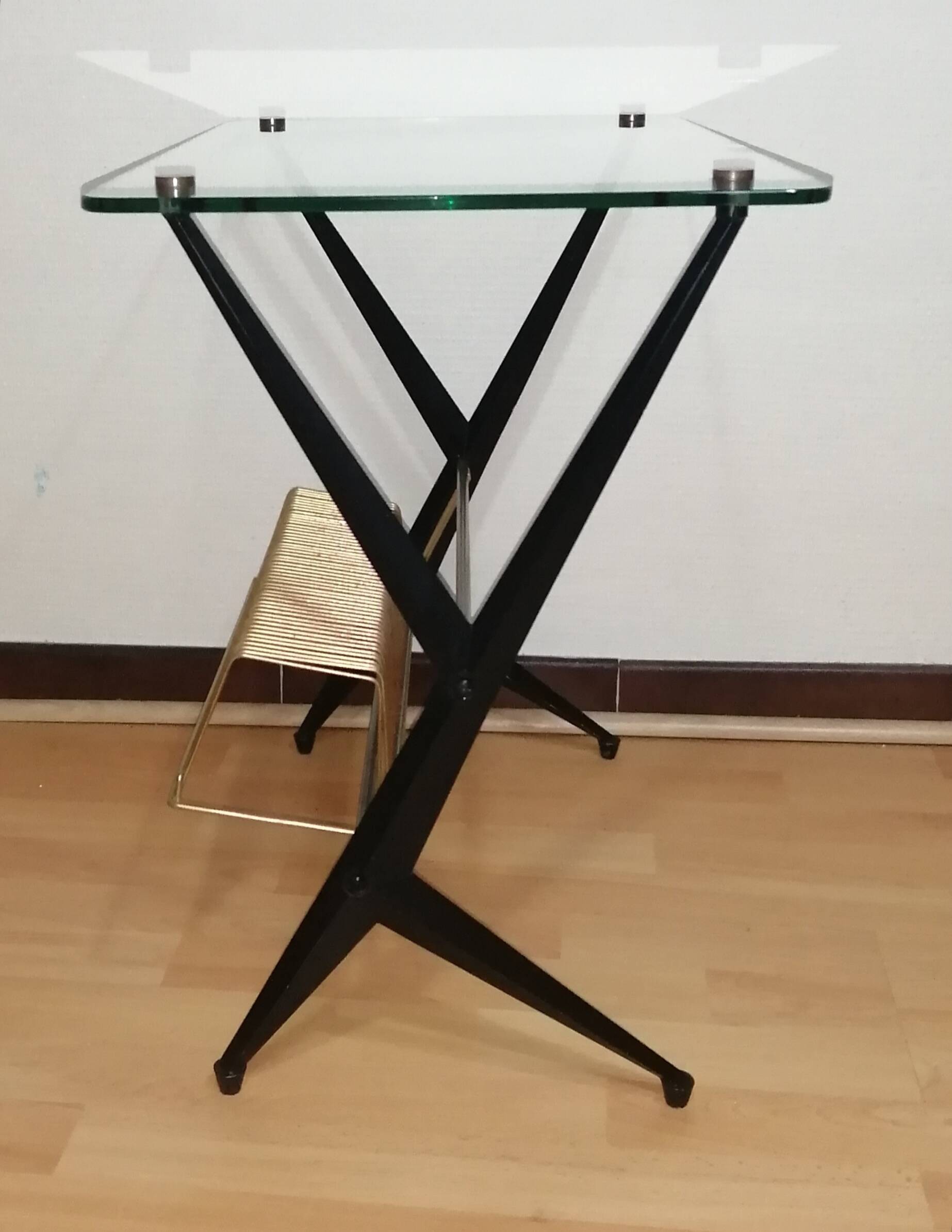 Glass and brass side table Angelo Ostuni for Frangi Milano 1950