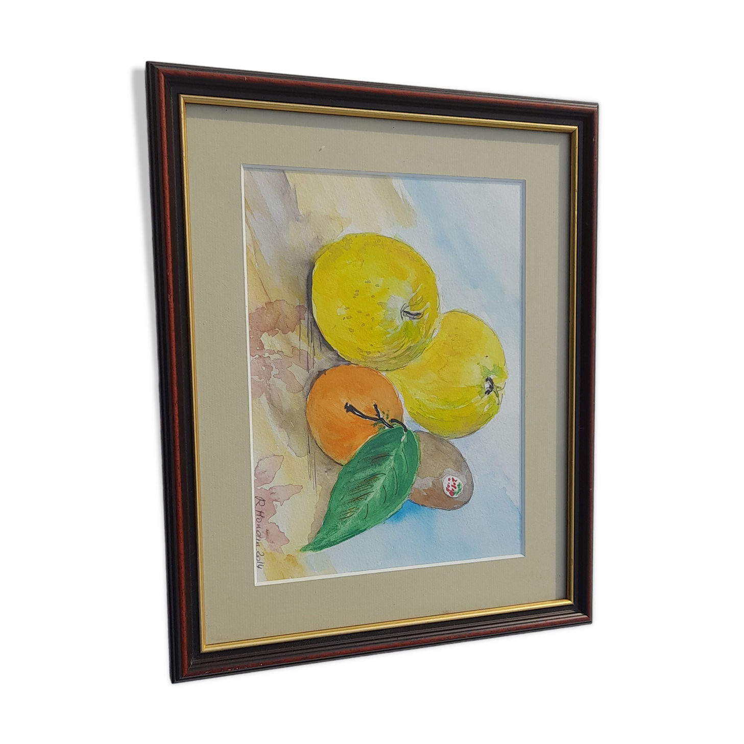 Still life framed under glass signed R. Honain33 X 27 cm