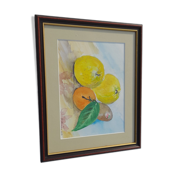 Nature morte encadrée sous verre signée R. Honain33 X 27 cm