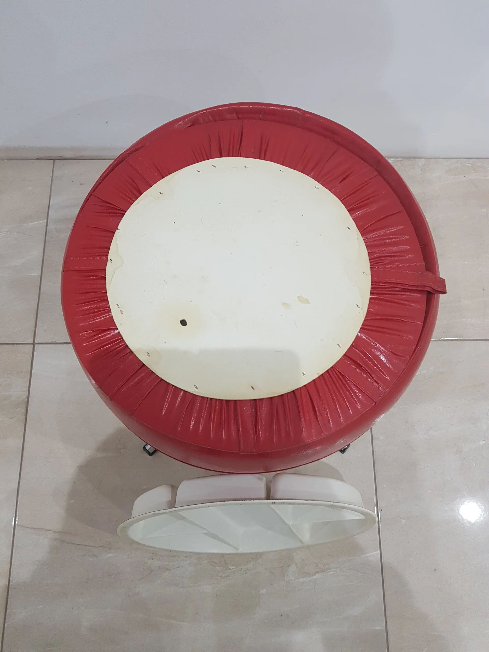 Pouf with storage function, red vinyl, chrome, Germany, 1960s